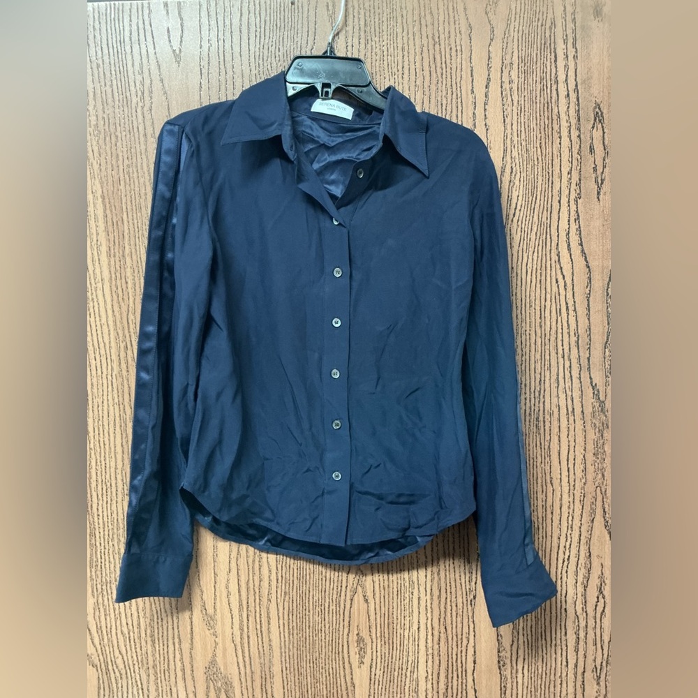 Serena Bute Navy Silk Button Down Shirt